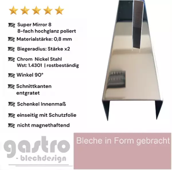 U profil aus Edelstahl Hochglanz poliert U profil aus Edelstahl Hochglanz poliert